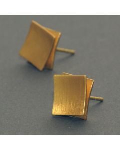 Ohrstecker verschobenes Viereck, vergoldet