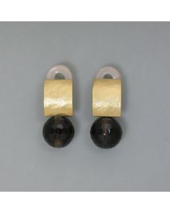 Ohrclips, Rauchquarz und vergoldetes Silber