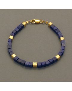 Lapislazuli-Armband, Würfel, vergoldet