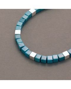 Türkis-Kette, Würfel, Silber