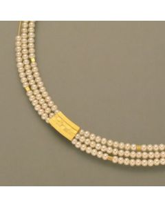 3-reihige Perlenkette, goldplattiert